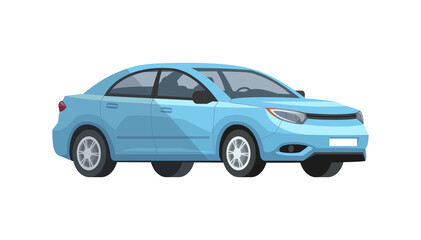Obraz na płótnie Canvas Blue car semi flat RGB color vector illustration. Skyblue beautiful, shiny automobile. Urban means of transport. Vehicle front, side view. Isolated cartoon character on white background