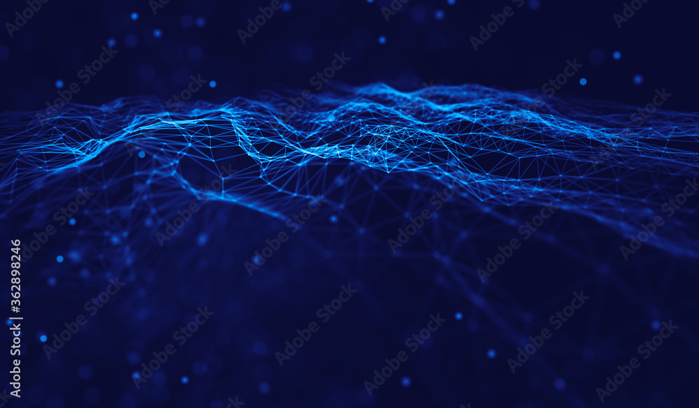 Poster abstract polygonal space low poly dark background with connecting dots and lines.