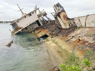 Sunken Ship in the Bahaman Harbour