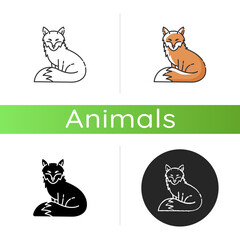 Fox icon. Linear black and RGB color styles. Cute animal with furry tail, common mammal, omnivore woodland creature. Forest wildlife, zoology. Adorable fox isolated isolated vector illustrations
