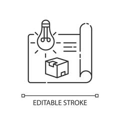 Product concept pixel perfect linear icon. Drafting, engineering thin line customizable illustration. Contour symbol. Industrial production plan. Vector isolated outline drawing. Editable stroke