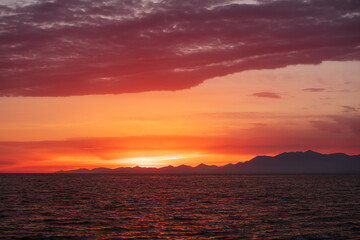 Silhouette of Gaeta's and Formia's Coastline during sunset, Italy