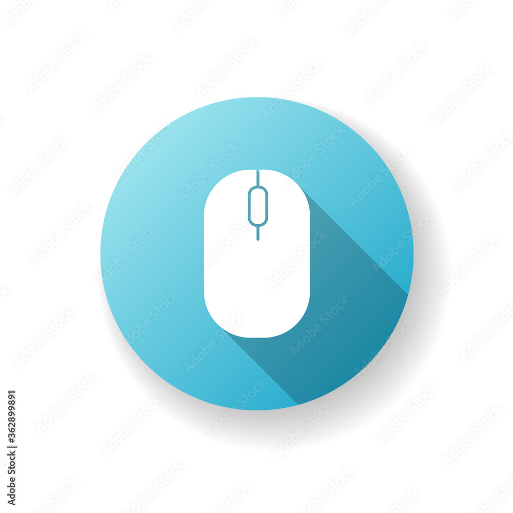 Poster computer mouse blue flat design long shadow glyph icon. click to scroll. browse internet. electronic
