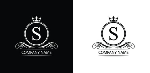 letter S template  logo Luxury letter with crown.  Monogram alphabet . Beautiful royal initials letter. restaurant, food company,  shop , boutique template  emblem