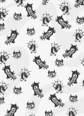 Background monochrome illustration pattern with cartoony doddles and charecters space kosmo rockets and ufo aliensBackground monochrome illustration pattern with cartoony doddles and charecters space 