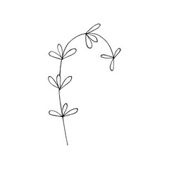 Black and white line art decoration of leaves.  Vector isolated clipart. Minimal monochrome hand drawing botanical design. Contour engraving branch