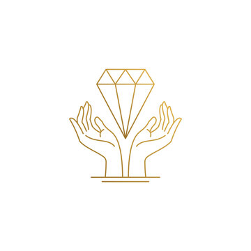 Vector design of hands with diamond hand drawn with thin lines