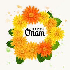Happy Onam! Flower greetings for South Indian Festival Onam. Vector illustration