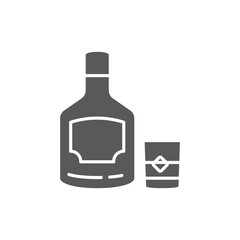 Whiskey bottle and glass vector icon symbol alcohol isolated on white background