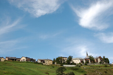 Small and ancient village of Guarda in the Swiss Alps, Scuol municipality, Engadin valley, Graubunden canton, Switzerland, Europe