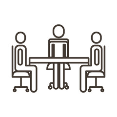 businessmen teamwork figures in table line style icon