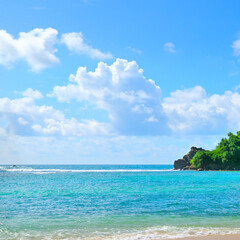 The azure waters of the tropical ocean and peninsula. The concept is travel.