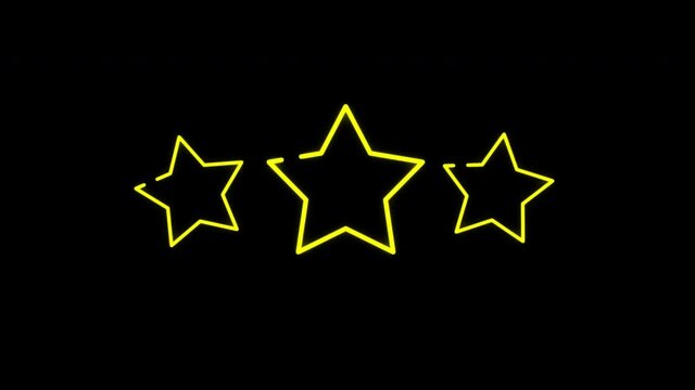 Neon three stars icon animated, Colorful lights three stars icon, Black background with alpha channel, 4K
