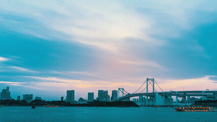 Fototapeta na wymiar Rainbow Bridge in Odaiba, Tokyo Bay, Japan