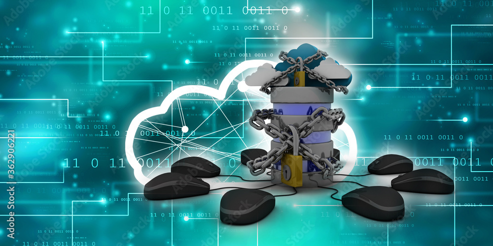 Poster 3d rendering cloud online storage icons with data