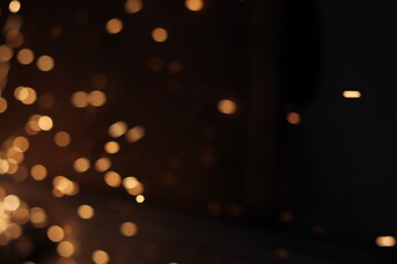 Gold abstract bokeh background, Festive xmas abstract background with bokeh defocused lights and stars