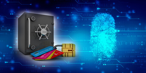 3d rendering  credit or debit card protection lock with metal locker