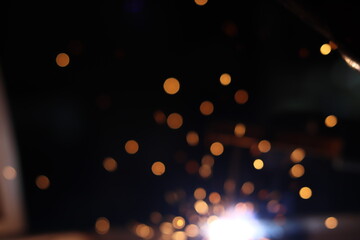 Gold abstract bokeh background, Festive xmas abstract background with bokeh defocused lights and stars