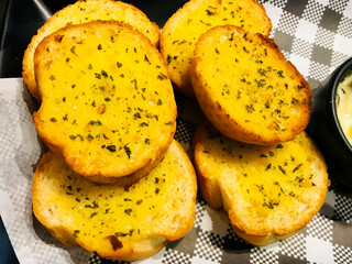 close up of  Tasty garlic bread for snack foods