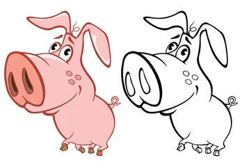 Raamstickers Vectorillustratie van een Cute Cartoon karakter varken voor je ontwerp en computerspel. Kleurboek overzichtsset © liusa