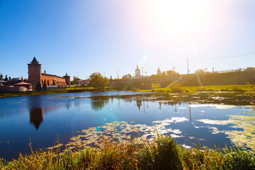 Kolomna Kremlin with a sunny autumn day.