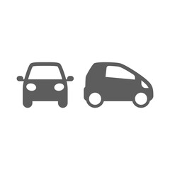 Car, front and profile, small design vector icon. Automobile simple black pictogram symbol.