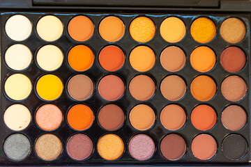 Palette of eyeshadows close-up.