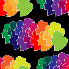 silhouettes of woman faces seamless multicolored pattern