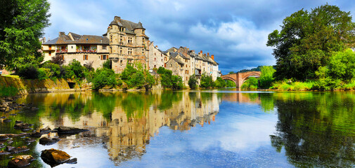 Espalion,famous touristic village in France, Aveyron - obrazy, fototapety, plakaty