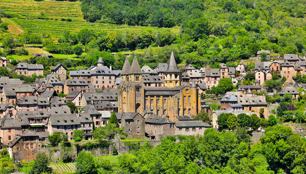 view of famous village of Conques- Aveyron n France