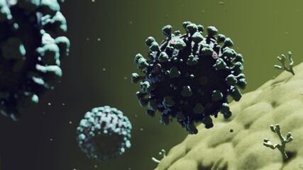 Corona virus, COVID, pandemic, green, 3D rendering