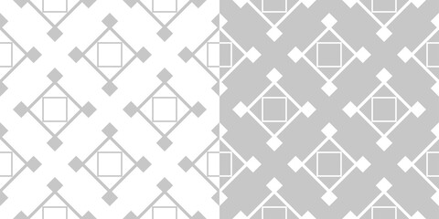 Geometric seamless patterns. White and gray square backgrounds compilation