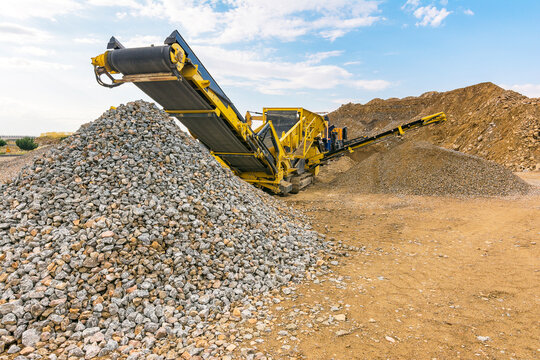 Heavy machinery for processing rock and stone in a quarry