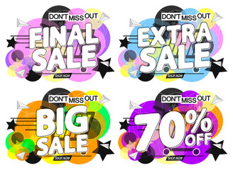 Set Sale banners design template, discount tags, don't miss out, vector illustration 