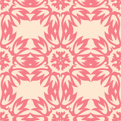 Pink floral seamless pattern on beige background
