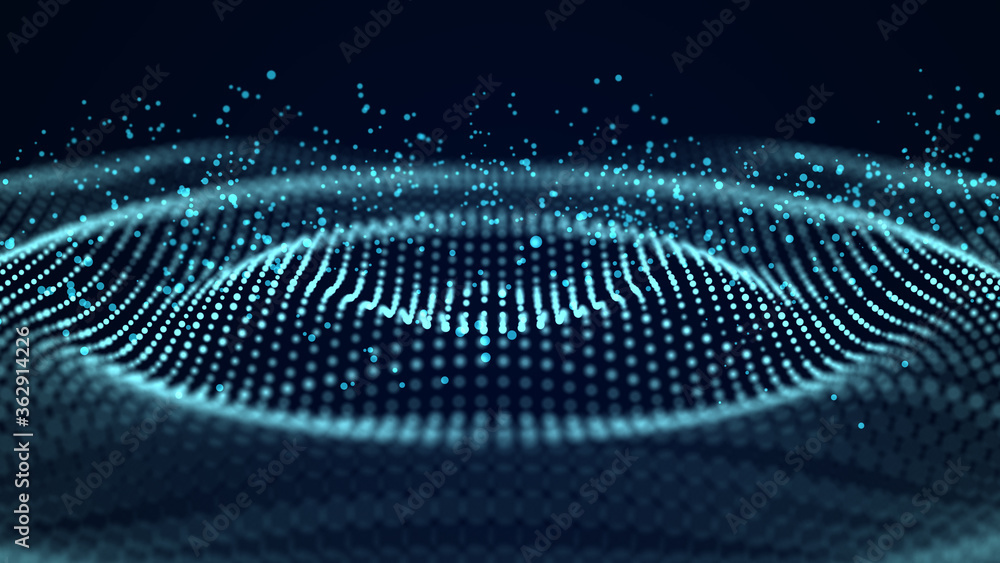 Poster abstract blue futuristic background. big data visualization. digital dynamic wave of particles. 3d r