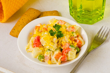 Spanish Cuisine. Russian salad or Olivier Salad.Ensaladilla rusa.