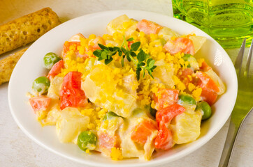 Spanish Cuisine. Russian salad or Olivier Salad.Ensaladilla rusa.