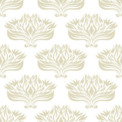 Floral seamless olive green pattern. On white background