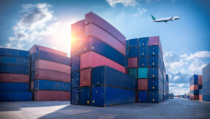 The dock logistics import export and folklife truck transport industry of Container Cargo freight...