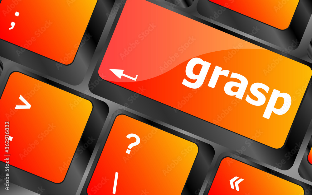 Poster computer keyboard button with grasp button. laptop icon