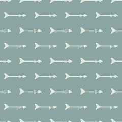 White arrows seamless pattern on light blue background. Horizontlally elements.