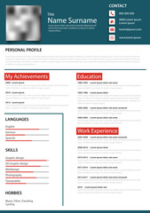 Professional personal resume cv with border in blue red design