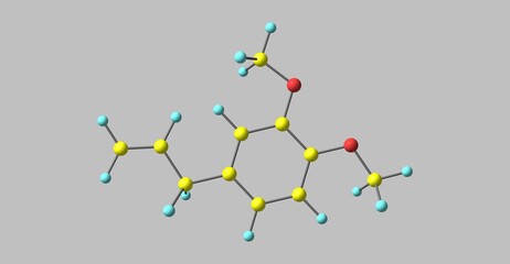 Methyl eugenol molecular structure isolated on grey