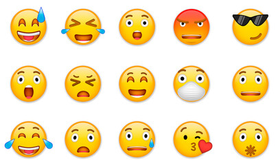 Set of Emoticons. Set of Emoji. Isolated vector illustration on white background