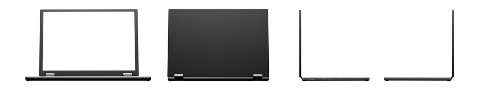 High Resolution 3D Rendered Isolated Laptop with Modern Design and White Screen on the white background All View (Front, Back, Right, Left)