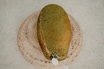 Big jack fruit on the rattan background