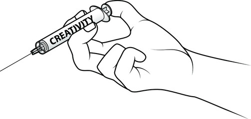 Hand holding a syringe. Concept: injecting creativity.
