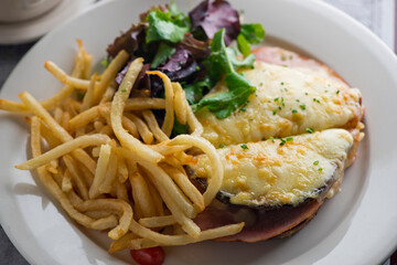 Omelette made with bacon, ham, sausage, bell peppers, heirloom tomatoes, spinach, onions, cheddar & Swiss cheese. Served with crispy potato hash, a classic American breakfast or brunch favorite.