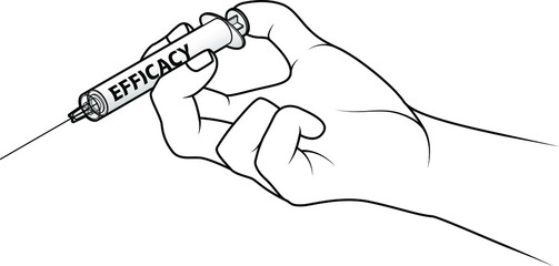 Hand holding a syringe. Concept: injecting efficacy.